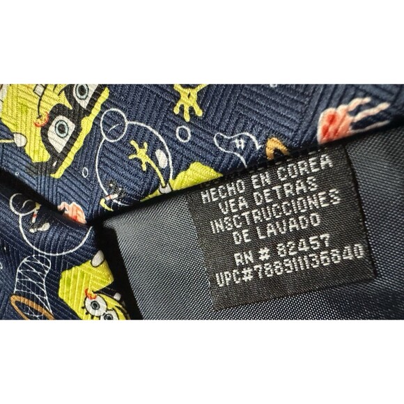 Y2K Nickelodeon SpongeBob SquarePants Neck Tie 2003 AOP Graphic Jellyfishing - Picture 5 of 6